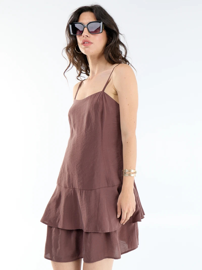 María / Vestido corto de tirantes - Marron