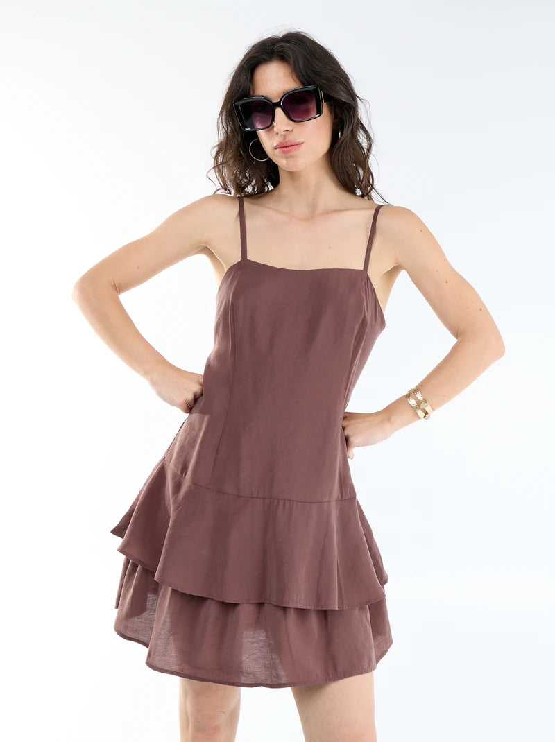 María / Vestido corto de tirantes - Marron